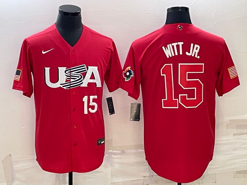 Men 2023 World Cub USA #15 Witt jr Red Nike MLB Jersey7